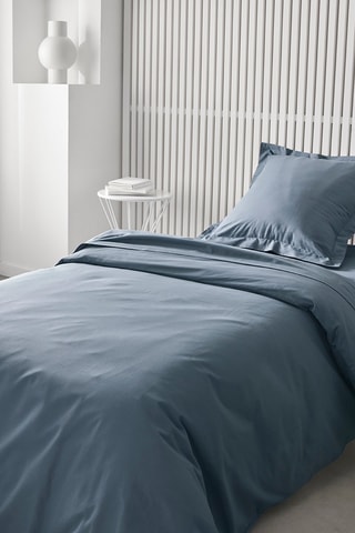 Drap-housse en coton 57 fils/cm² Cocoon - Bleu - Bonnet 30 cm