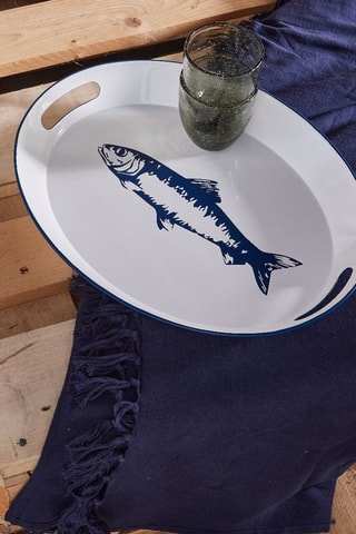 Plateau - Blanc et bleu - 33,3 x 42 x 4 cm