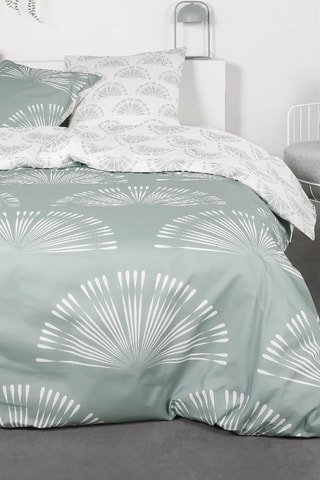 Parure de couette en coton Flanelle - Vert et écru