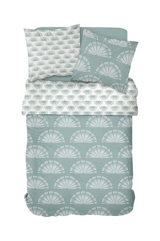 Parure de couette en coton Flanelle - Vert et écru