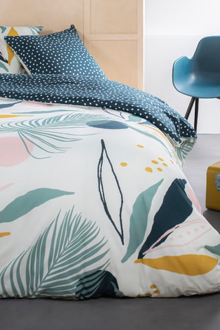 Parure de couette en coton 57 fils/cm² Sunshine 6.7 - Ecru et vert d'eau