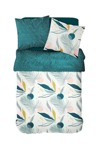 Parure de couette en coton 57 fils/cm² Sunshine 6.7 - Ecru et vert d'eau