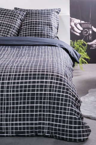 Parure de couette en coton 57 fils/cm² Sunshine - Bleu foncé et blanc