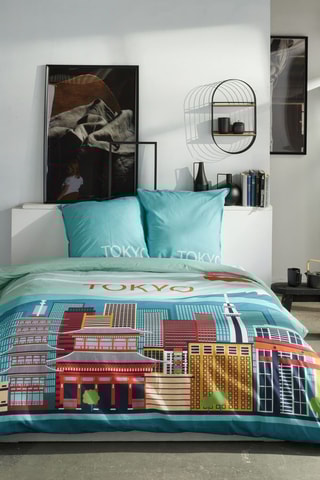 Parure de couette en coton 57 fils/cm² Java - Bleu