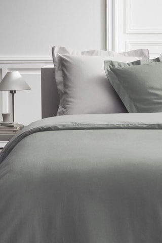 Parure de couette en percale de coton 78 fils/cm² Prestige -  Sauge et beige