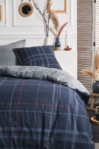 Parure de couette en flanelle de coton - Bleu marine