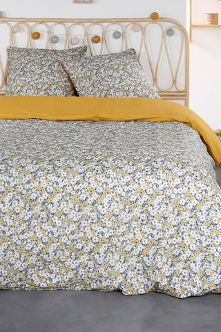 Parure de couette en coton Sunshine - Gris et moutarde