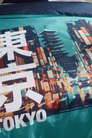 Parure de couette réversible en coton 57 fils/cm² Java - Bleu