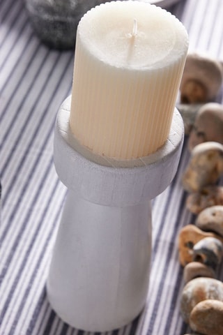 Bougeoir en bois - 9 x 9 x 20 cm - Blanc