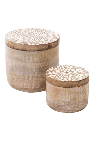 2 boites en bois de manguier avec couvercle - Beige