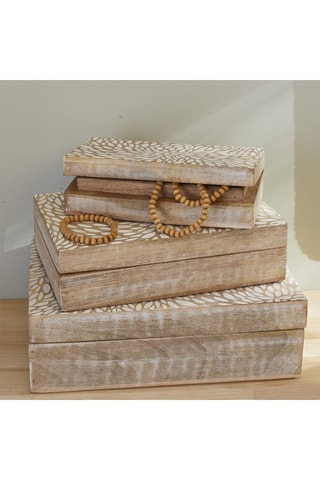 3 Boites en bois de manguier avec couvercle - Beige