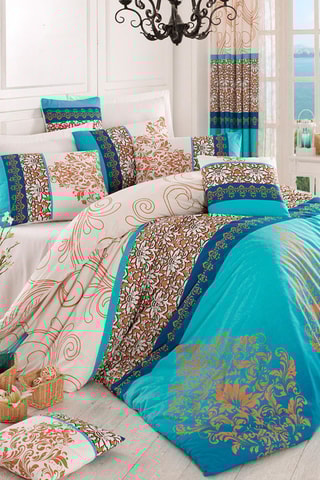 Conjunto de edredão em algodão 57 fios/cm² Katre - Turquesa e cru