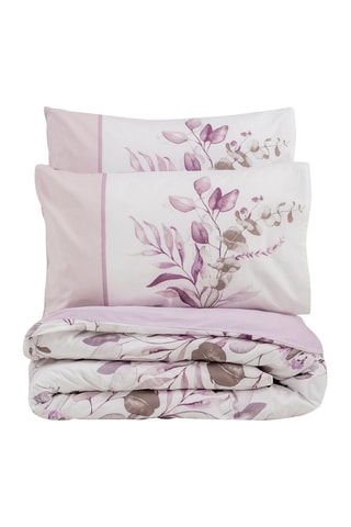 Conjunto de cama em algodão 57 fios/cm² Nadia - Violeta e branco