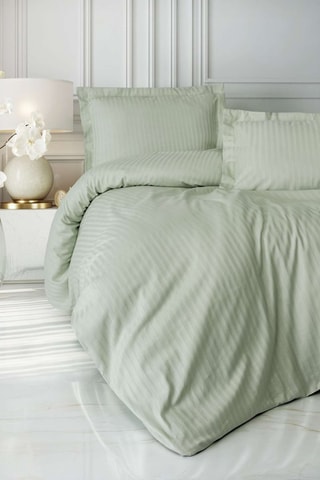Conjunto de edredão em cetim de algodão 83 fios/cm² Stripe - Verde