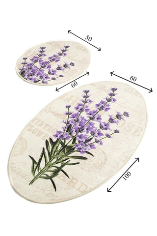 2 tapetes de banho Lavender Djt Bege, violeta e verde - 50 x 60 / 60 x 100 cm 