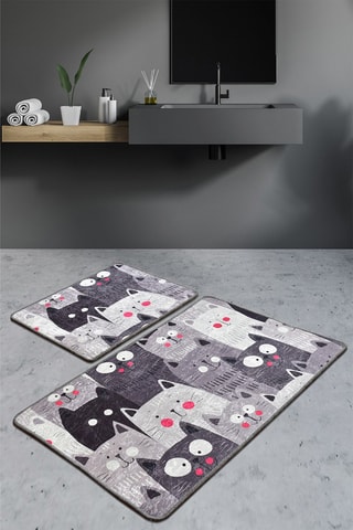 2 tapis de bain Meow Noir - 50 x 60 cm / 60 x 100 cm