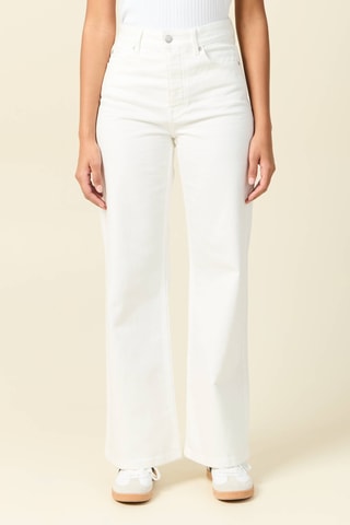 Calças de ganga largos de cintura subida em algodão biológico - Branco