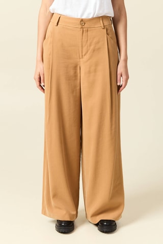 Calças largas de cintura subida - Castanho