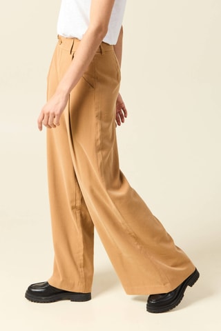 Calças largas de cintura subida - Castanho