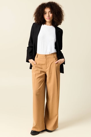 Calças largas de cintura subida - Castanho