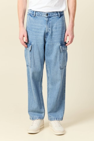 Calças de ganga cargo - Azul-claro