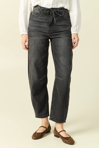 Calças de ganga barrel 7/8 de cintura subida - Cinzento