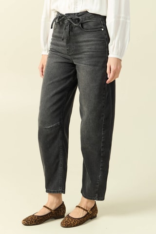 Calças de ganga barrel 7/8 de cintura subida - Cinzento