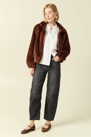 Calças de ganga barrel 7/8 de cintura subida - Cinzento