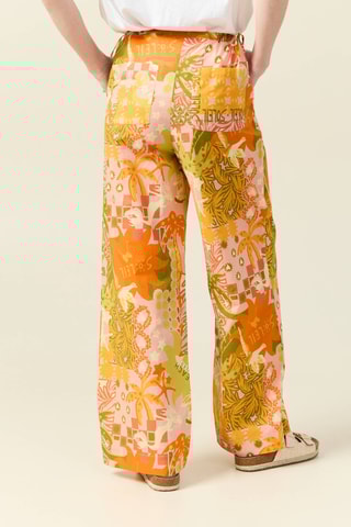 Calças largas de cintura subida - Laranja