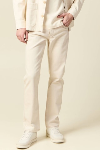 Calças de ganga regular em algodão biológico - Bege