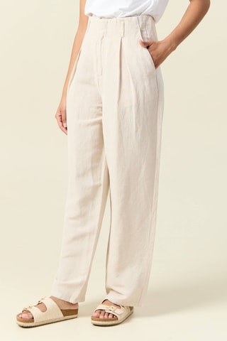Calças largas de linho de cintura subida - Bege