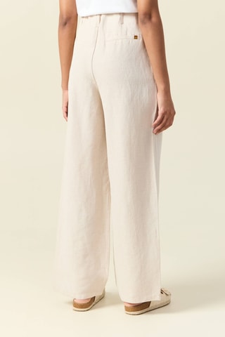 Calças largas de linho de cintura subida - Bege