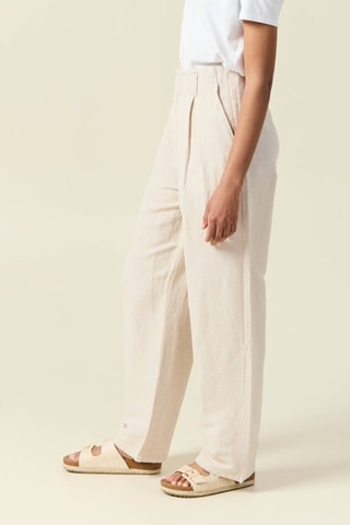 Calças largas de linho de cintura subida - Bege