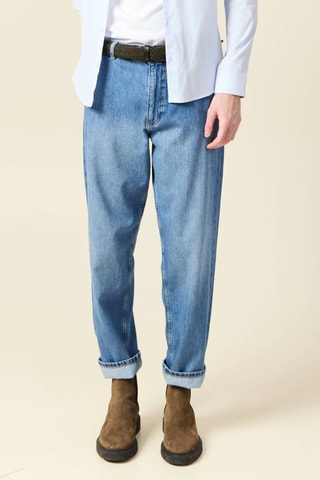 Calças de ganga straight em algodão biológico - Azul