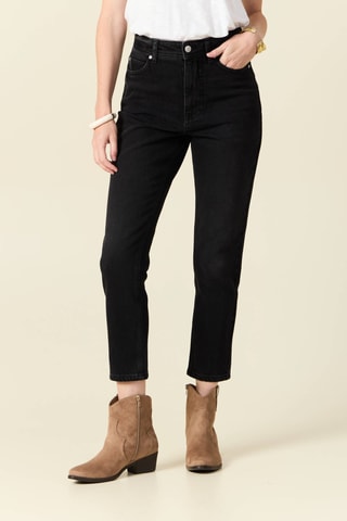 Calças de ganga 7/8 de cintura alta  - Preto