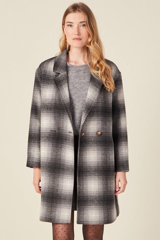 Sobretudo direito comprido em lã - Preto