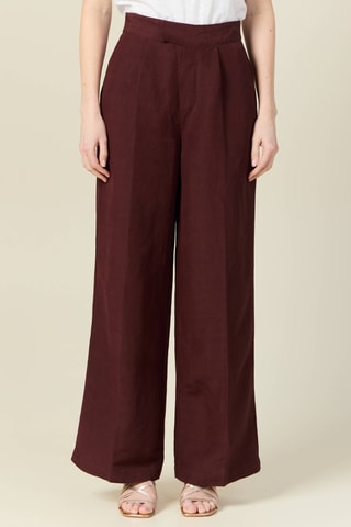 Calças largas em linho - Bordô