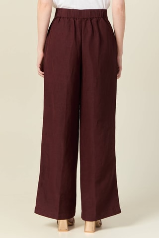 Calças largas em linho - Bordô