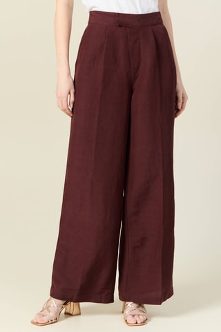 Calças largas em linho - Bordô