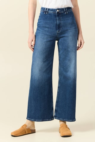 Calças de ganga wide legs cintura subida - Azul