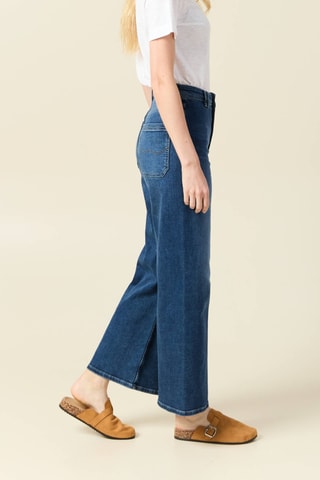 Calças de ganga wide legs cintura subida - Azul