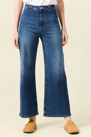 Calças de ganga wide legs cintura subida - Azul