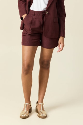 Calções direitos em linho - Bordô