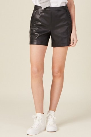 Calções direitos imitação de couro  - Preto