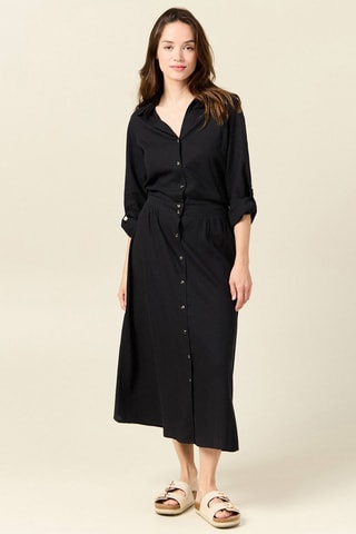 Vestido-camisa em linho  - Preto