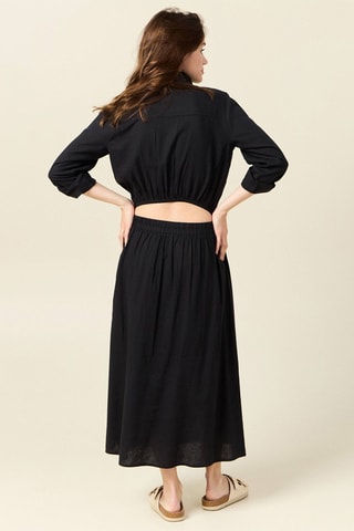 Vestido-camisa em linho  - Preto