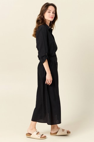 Vestido-camisa em linho  - Preto