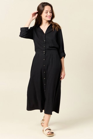 Vestido-camisa em linho  - Preto