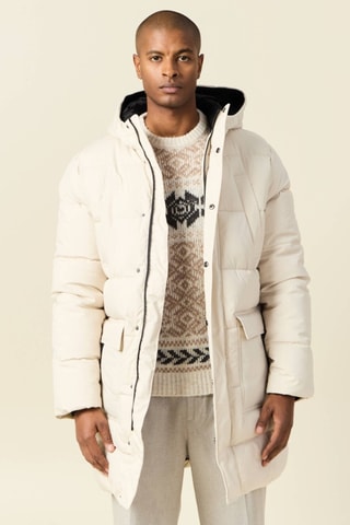 Lange gewatteerde jas met capuchon - Geel