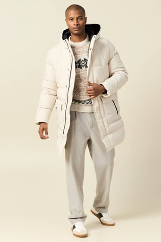 Lange gewatteerde jas met capuchon - Geel